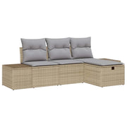 Set Divano da Giardino con cuscino 4 pz | Set Salotto da Giardino Beige Poly Rattan