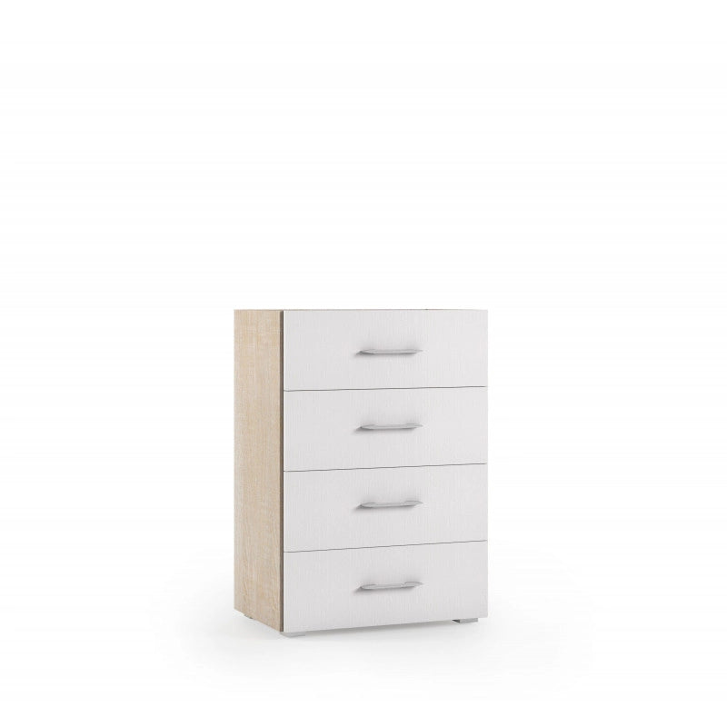 Cassettiera 4 cassetti con guide in metallo e piano vassoio rovere con frontali bianchi 60x41x87 cm - Terraneo