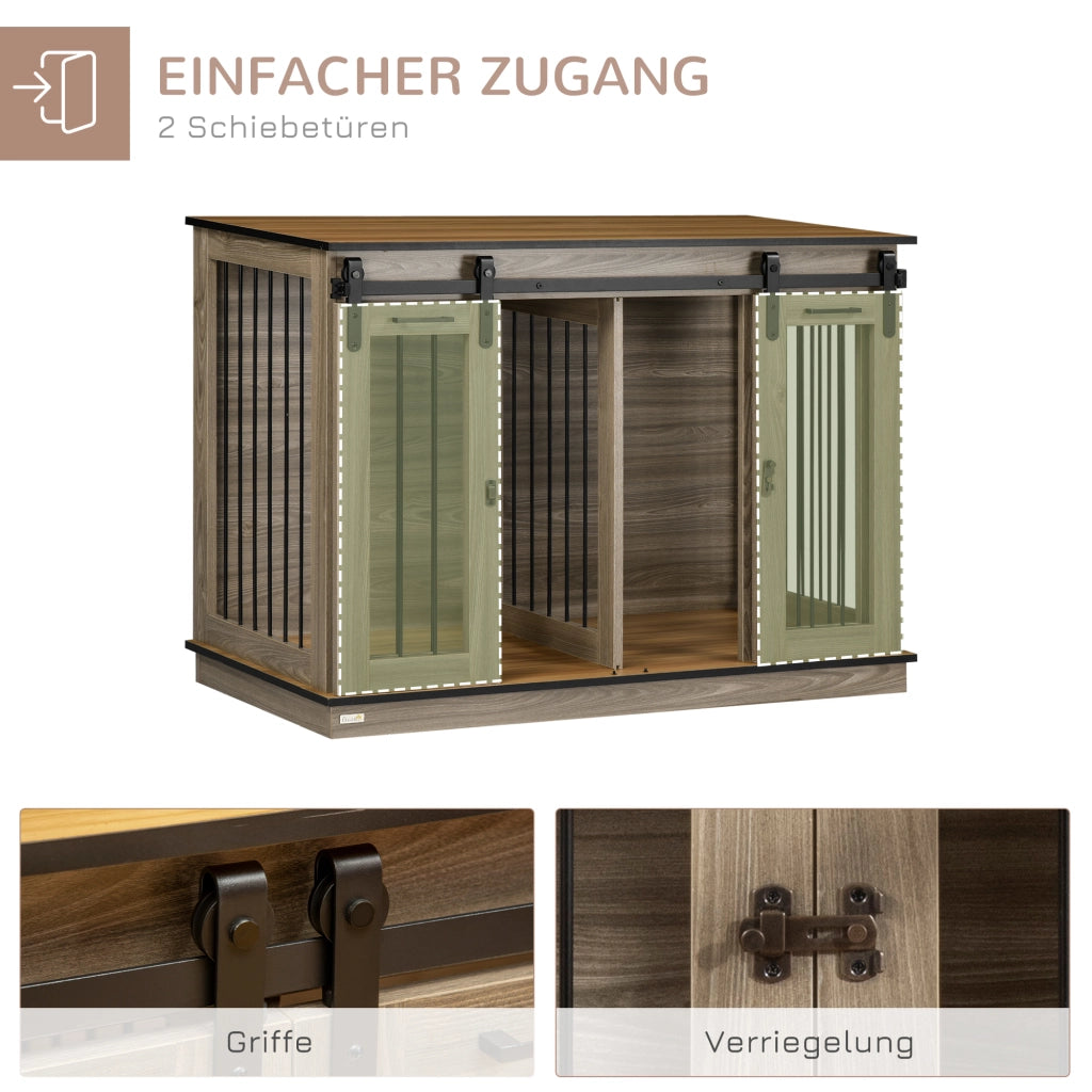 Gabbia per cani 2 in 1 con divisorio e 2 porte per interni in metallo e legno color rovere 120 × 60 × 88,5 cm
