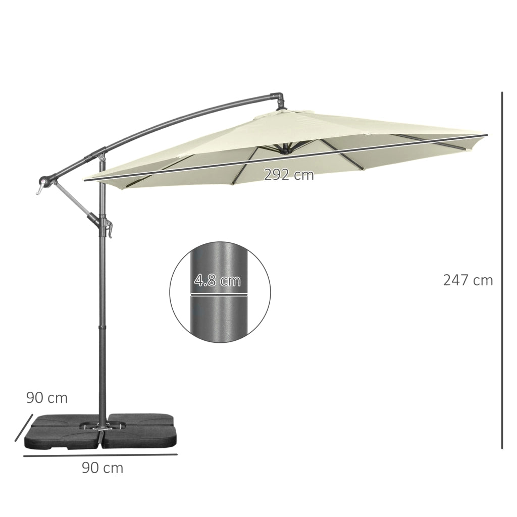 Ombrellone da Giardino con Manovella e Base a Croce ¨C Zephmum ¨C Metallo e Poliestere Beige ?292x247 cm
