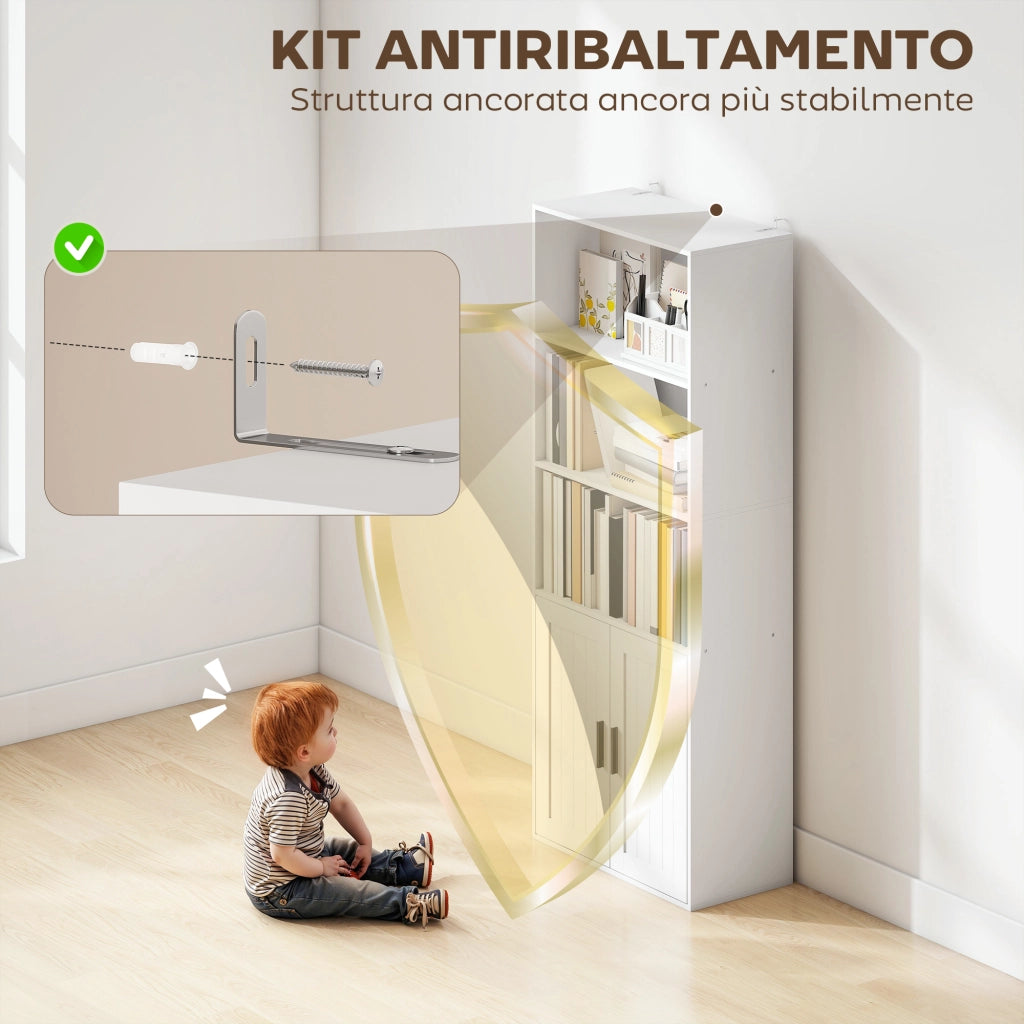 Libreria con Ripiani Aperti e Armadietto ¨C Zephmum ¨C Bianco 60x30x145.5 cm