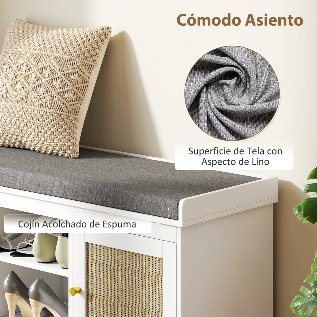 Cassettiera con ante in rattan e ripiani regolabili ¨C zephmum ¨C 105x35x47 cm bianco