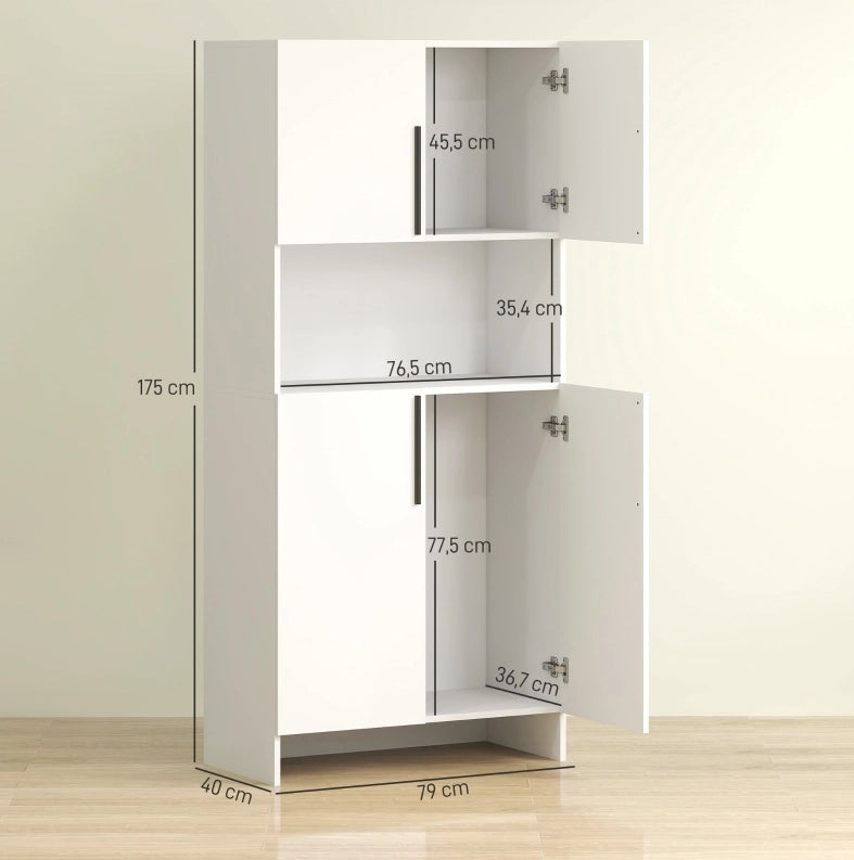 credenza cucina 79x40x175 cm bianco – mobile con nicchia per microonde