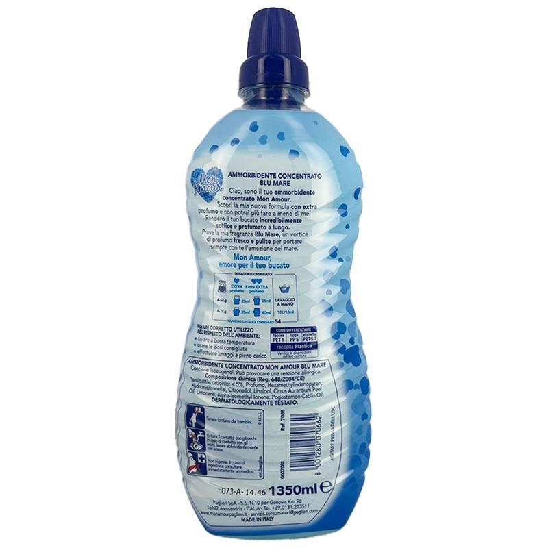 MON AMOUR AMMORBIDENTE CONCENTRATO NUOVA FORMULA CON EXTRA PROFUMO FRAGRANZA BLU MARE 54 LAVAGGI MAXI FORMATO 1350 ML