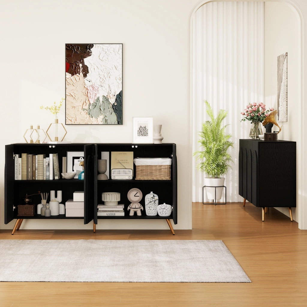 Credenza con ripiani regolabili; per ingresso; in truciolare; 150×38×83 cm; nera