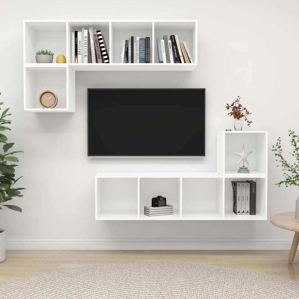 Set Mobili Porta TV 4 pz Bianco in Legno Multistrato cod mxl 56029