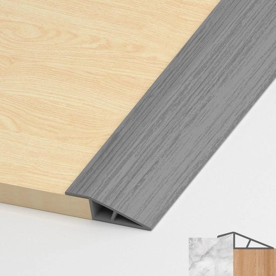 Pannello di transizione PVC, profilo di transizione autofibro, pannello di transizione per differenze di altezza, pannello di copertura per differenze di altezza per pavimenti in parquet e laminati (grigio legno, 10 mm - 15 mm, 1 m)