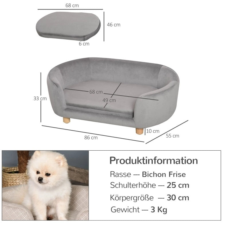 Divanetto per cani e gatti in velluto grigio 86 x 55 x 33 cm