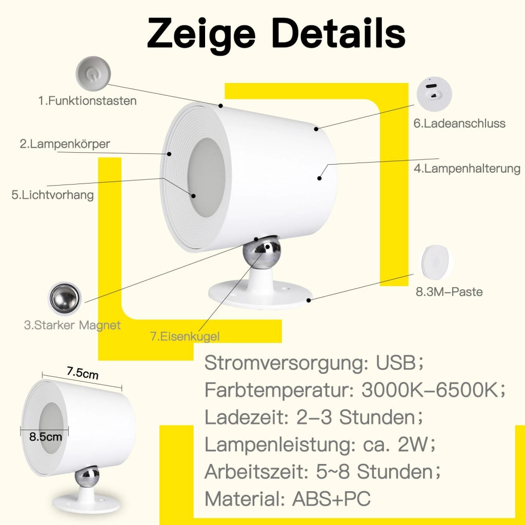 ZMH Applique LED orientabile a 360° 3 livelli di luminosità bianco per soggiorno ingresso