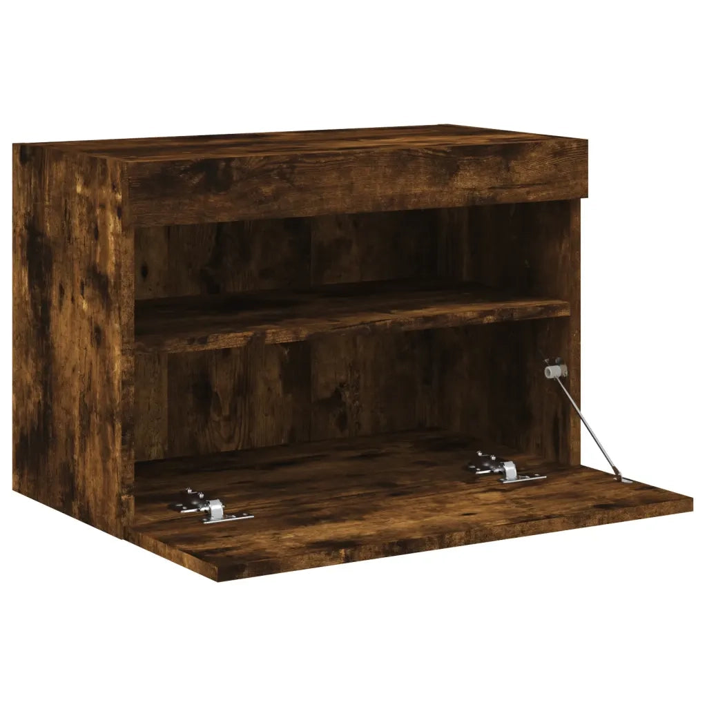 Mobile TV a Parete con Luci LED Rovere Fumo 60x30x40 cm 837191