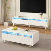 SET Mobile TV 4 ante e Tavolino 110/178 cm MDF Bianco con LED