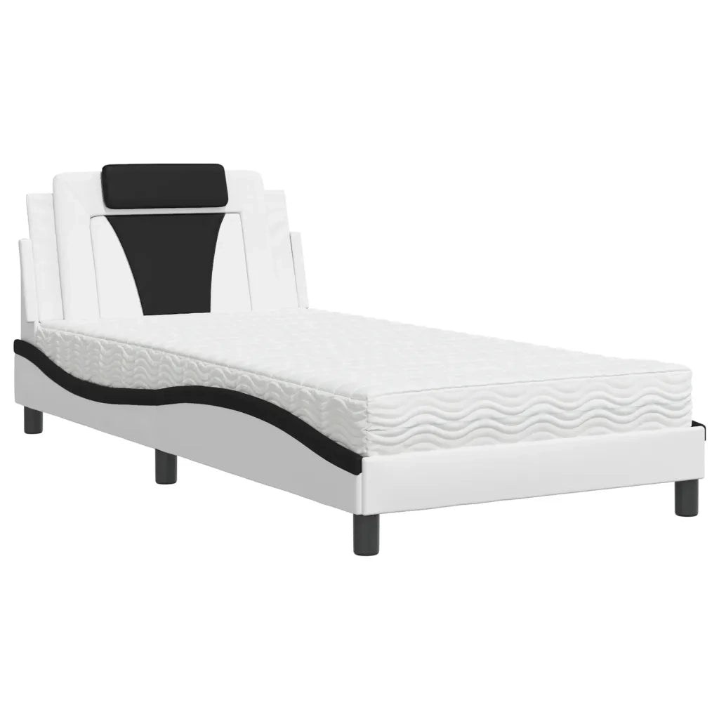 Letto Viana con Materasso Bianco e Nero 100x200 cm in Similpelle