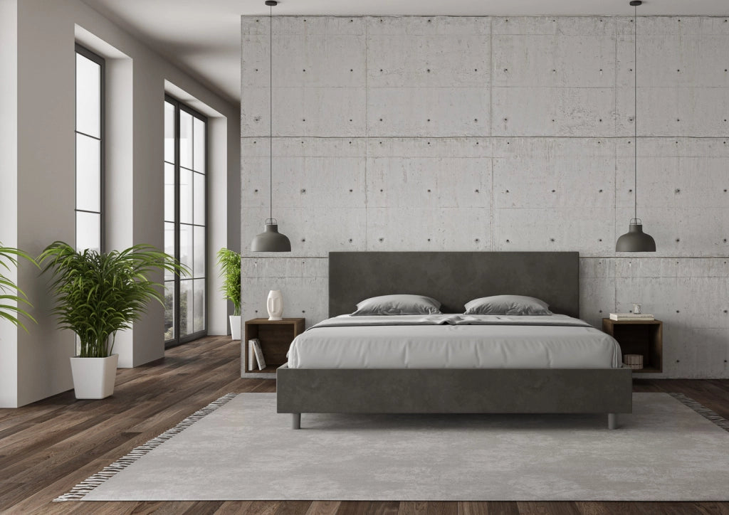 BS COM Letto senza rete imbottito 180x190 microfibra grigio