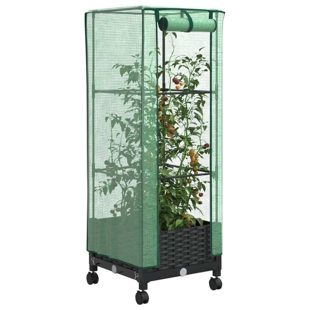 Vaso da Giardino con Copertura per Serra e Ruote Nero PP 3422925