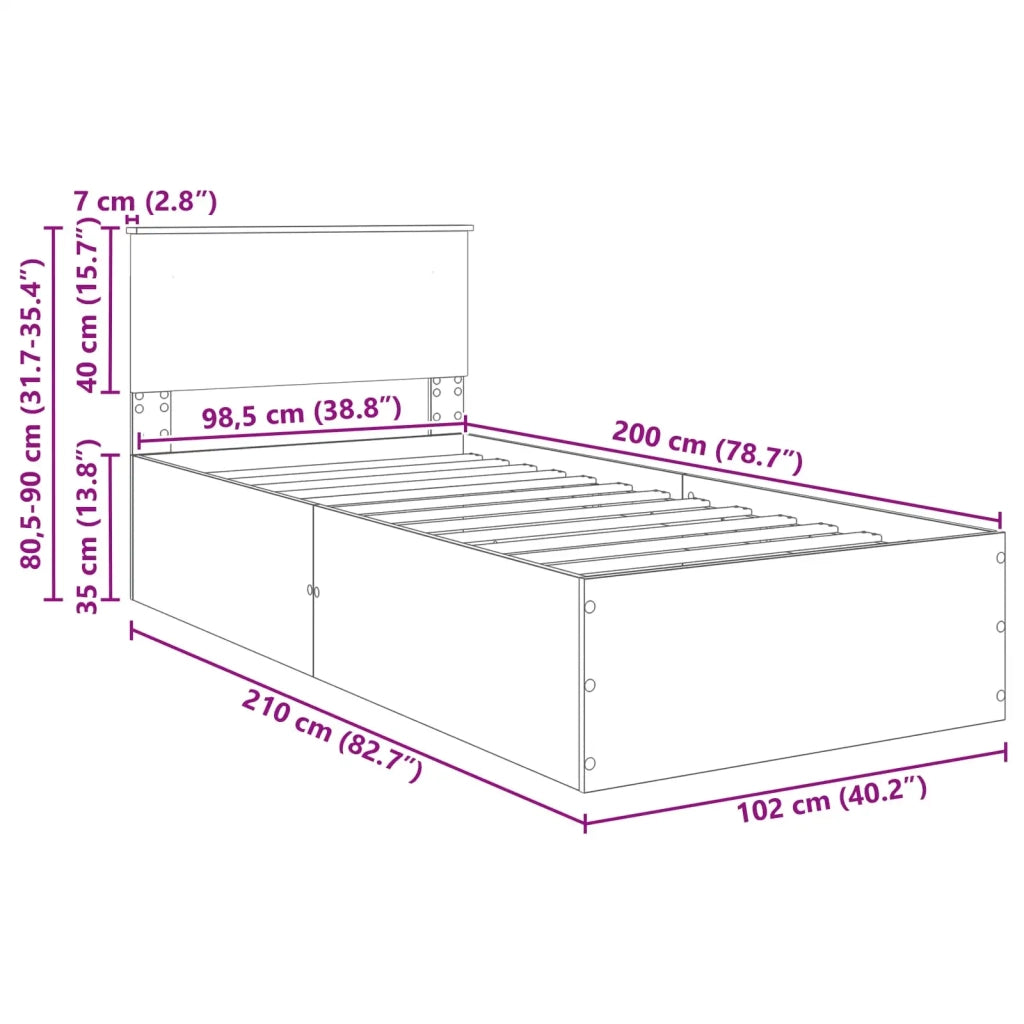 Struttura del letto con testiera Grigio Sonoma 100 x 200 cm 3408702