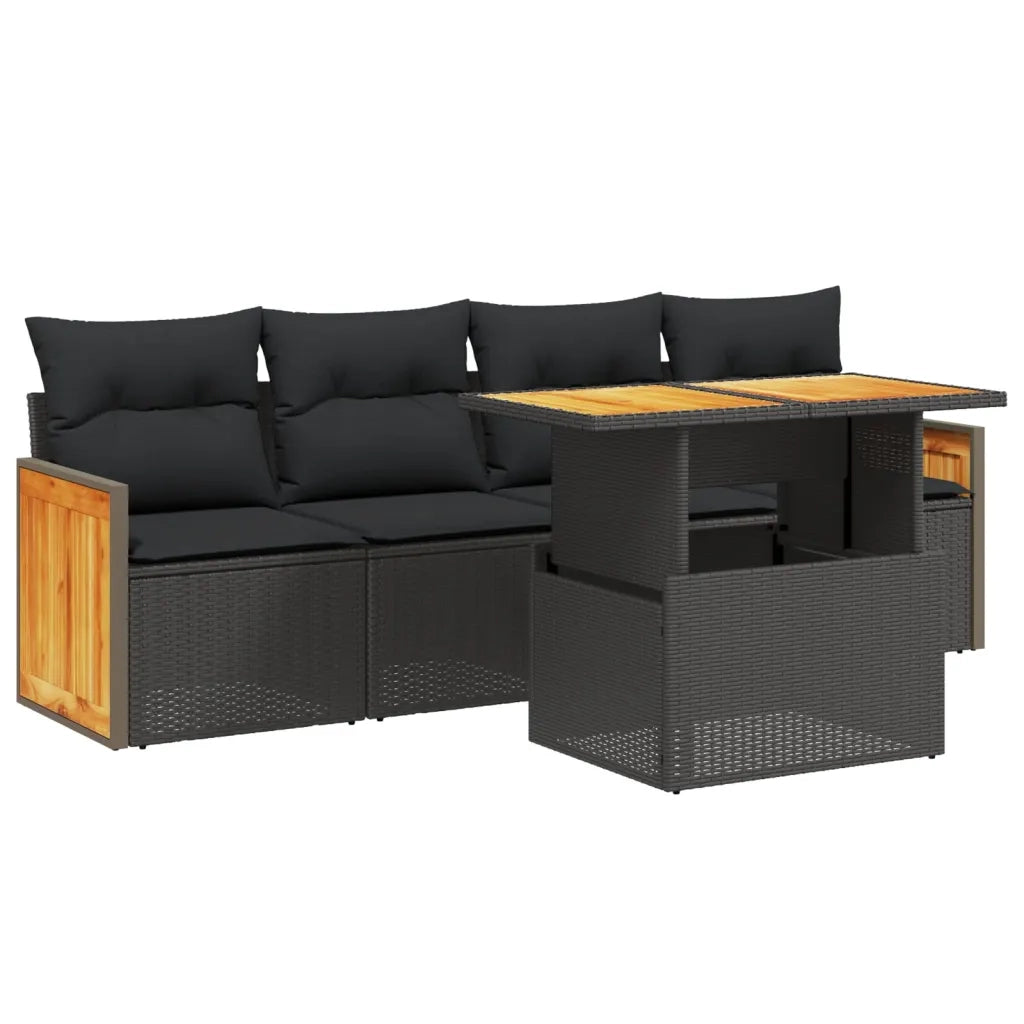 Set Divani da Giardino 5 pz con Cuscini in Polyrattan Nero 3273834