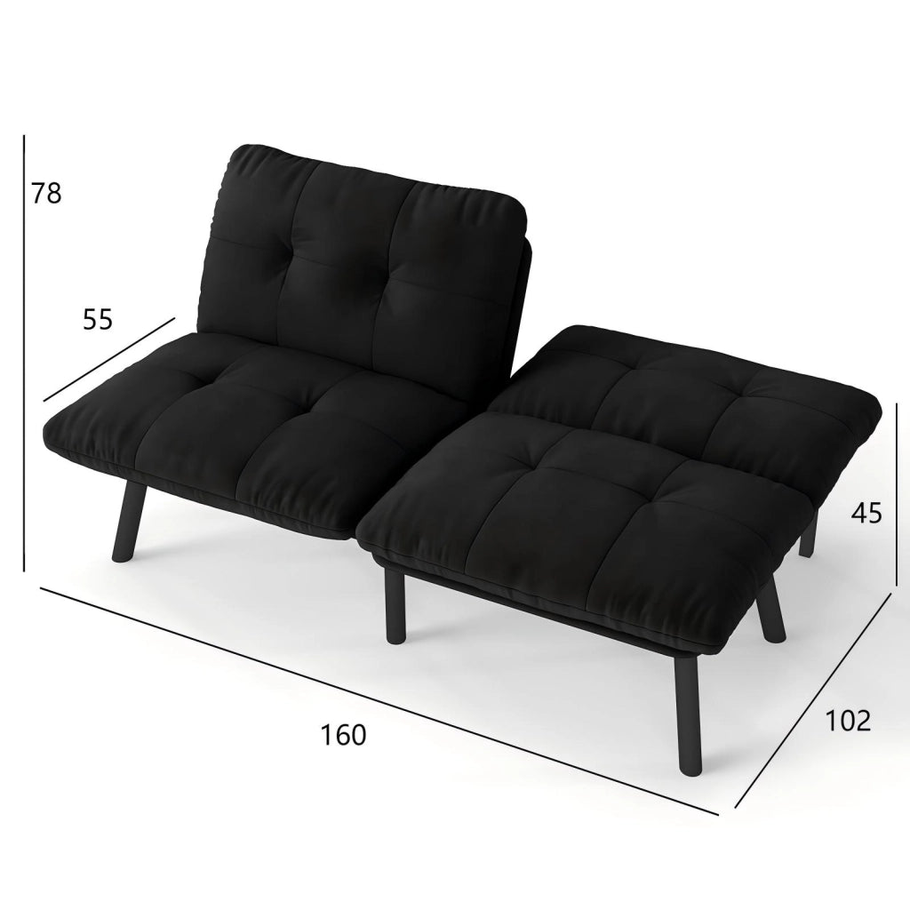 Divano letto 2 posti - convertibile in poltrona lounge e letto - in velluto - nero
