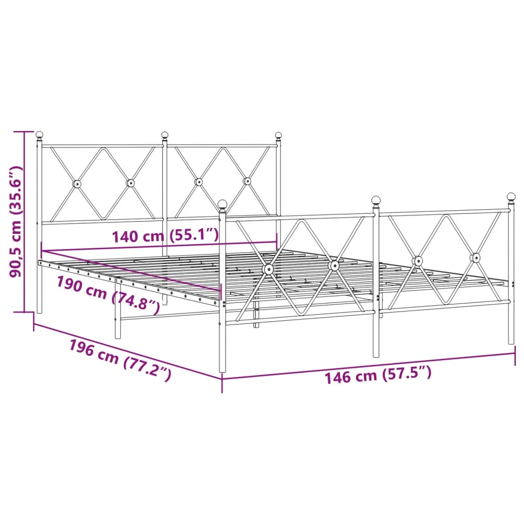 Giroletto con Testiera e Pediera-Struttura letto con testiera Metallo Nero 140x190 cm