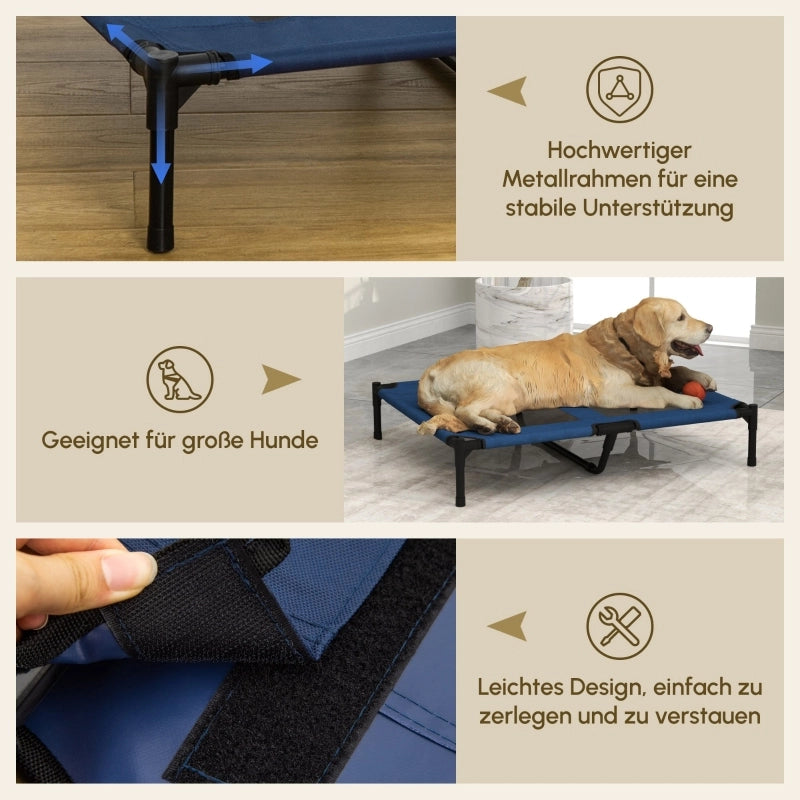 Scaffale letto rialzato per cani e gatti con rete traspirante in ferro blu per interno esterno 76 × 18,5 cm