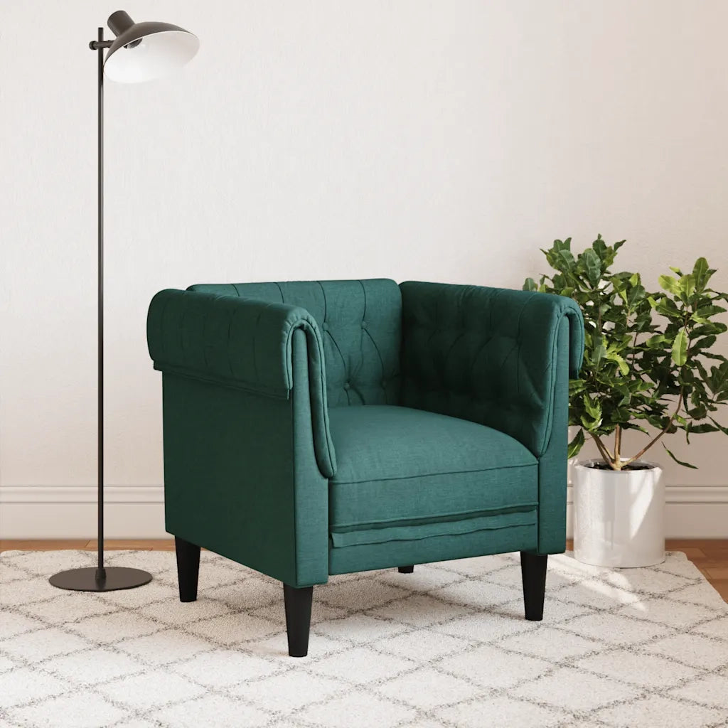 Divano Sedia-Poltrona Chesterfield Verde Scuro in Tessuto