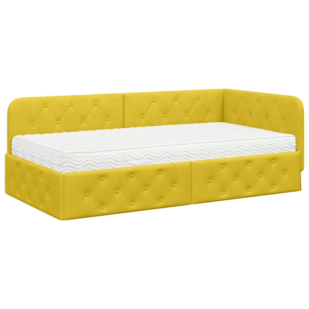 Letto singolo | Letto per adulti | Cornice del letto ad angolo Giallo 100 x 200 cm Velluto