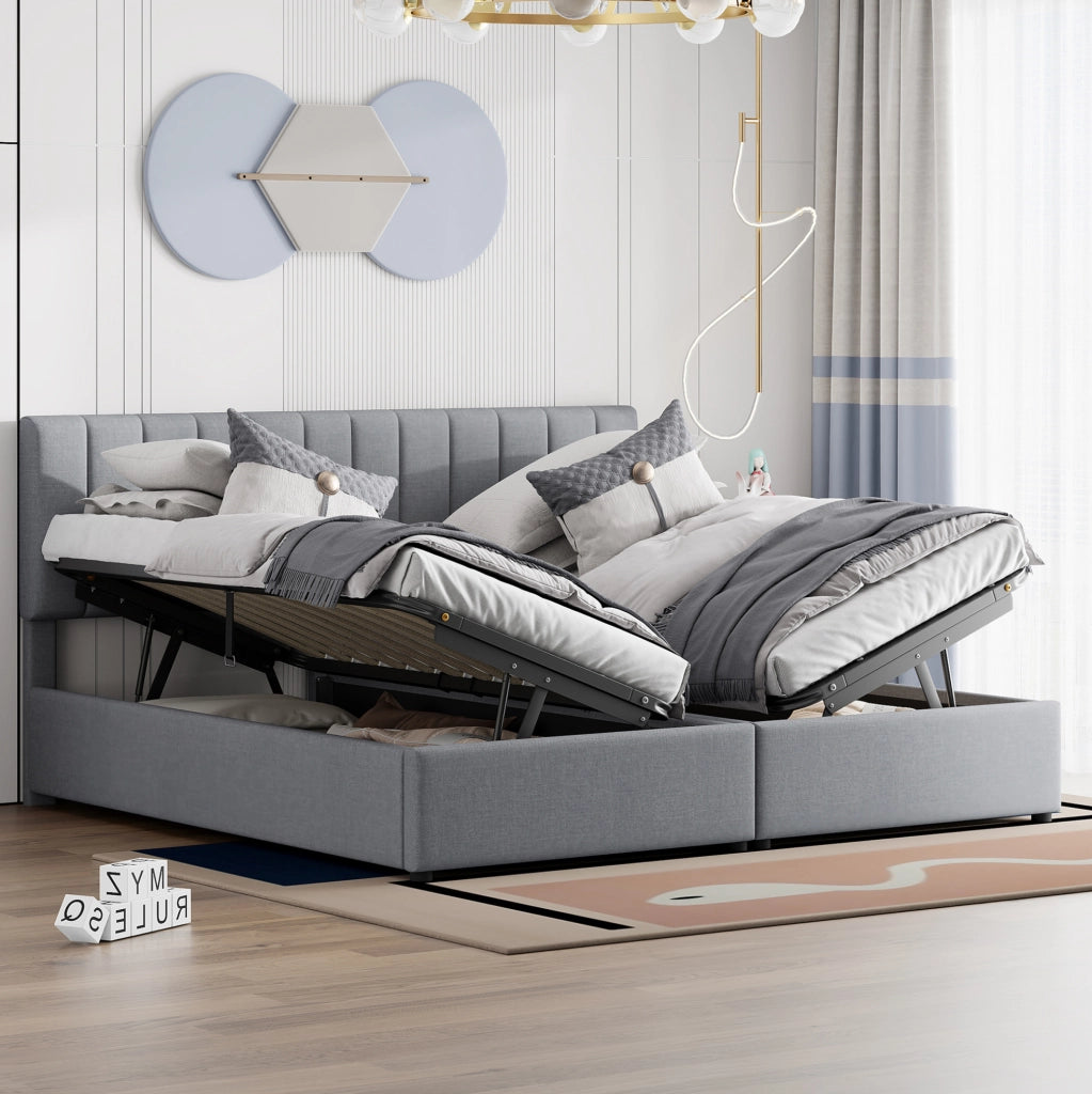 Letto imbottito 180x200 cm con contenitore idraulico grigio