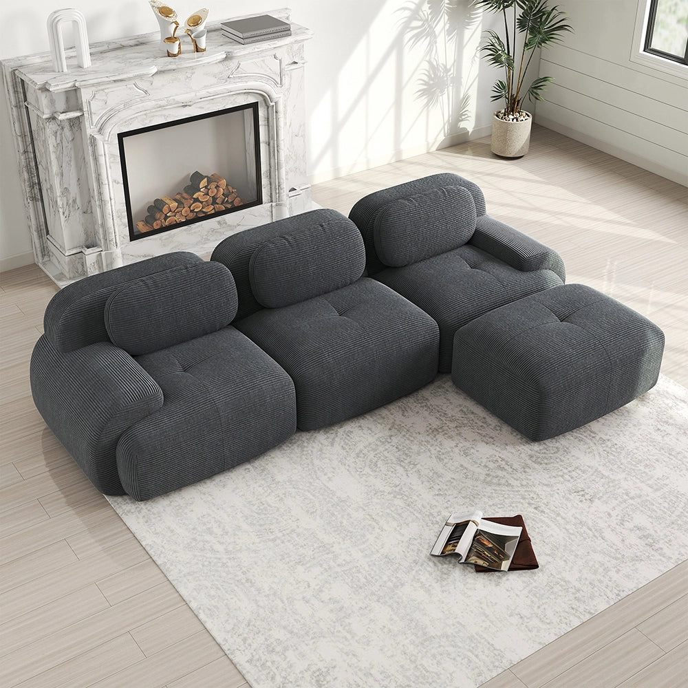 Divano angolare modulare - Xylo - Velluto costato, braccioli XL, imbottitura 32D, grigio