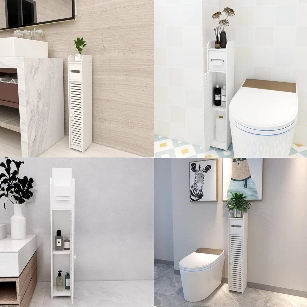 Trade Shop - Armadietto Da Bagno Porta Carta Igienica Mobile Salvaspazio Sottile Impermeabile Bianco -