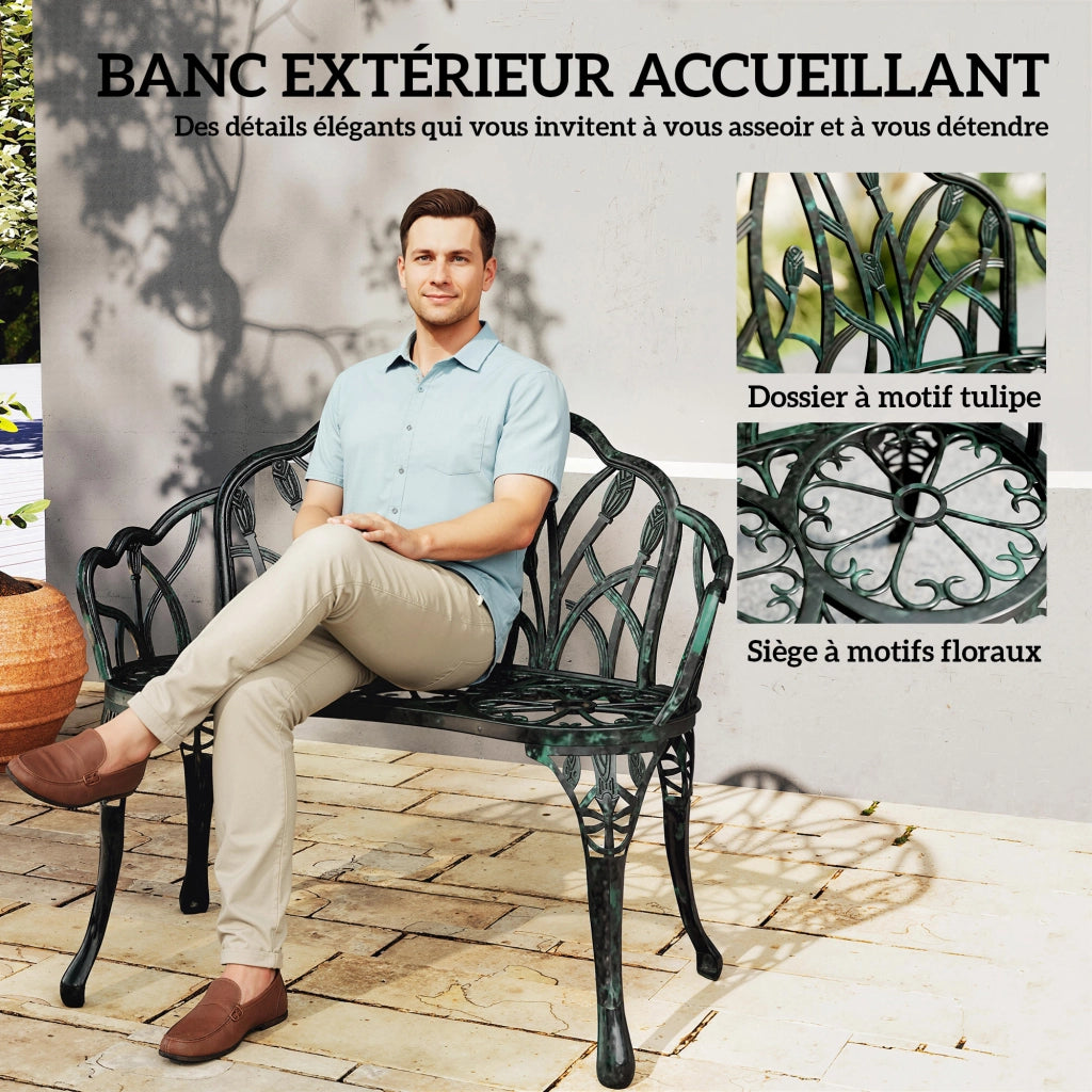 Panchina da giardino in alluminio ¨C zephmum ¨C 2 posti verde 99x57x78 cm