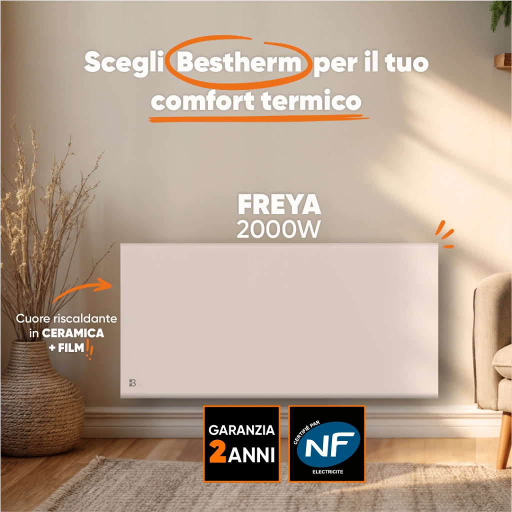 Radiatore elettrico fisso con inerzia a secco ceramica + pellicola 2000W FREYA orizzontale bianco