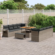 Set di Divani da Giardino 11 Pezzi con Cuscini Grigio in Rattan Sintetico e Acacia