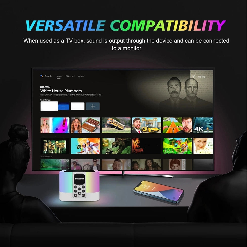 Trade Shop - Tv Box 8k Ultra Hd Altoparlante Bluetooth Android 15 Wifi 6 Illuminazione Rgb Tv6 Mate -