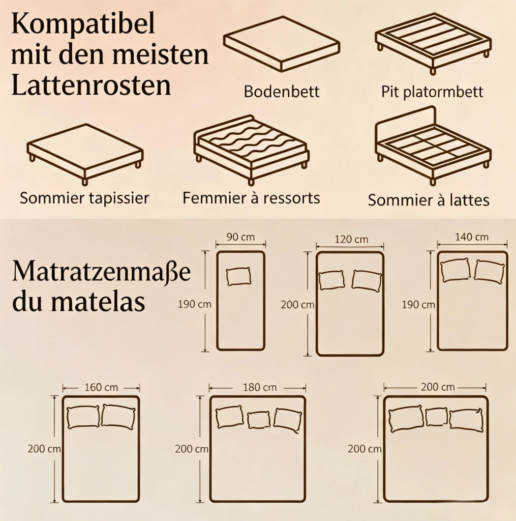 Materasso 140 x 190 cm in poliestere bianco e grigio, memory foam
