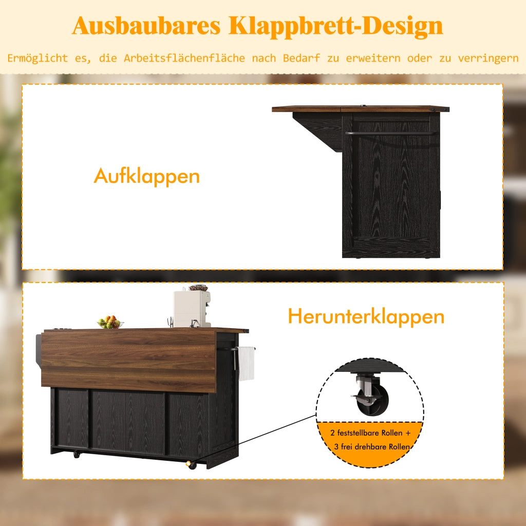 CARRELLO CUCINA con piano estraibile 120.2x45.3x91.5 cm Nero MDF