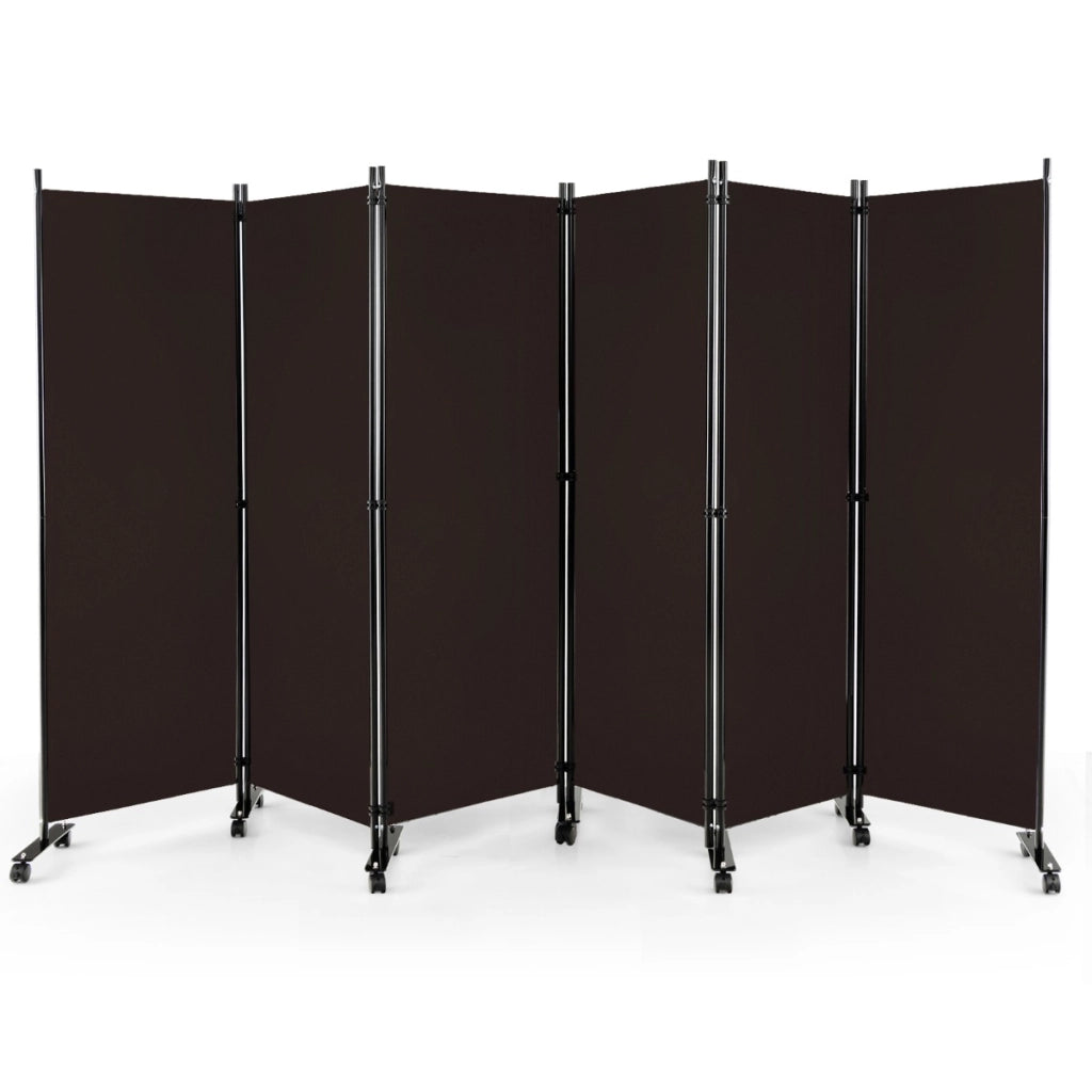 Divisorio pieghevole a 6 pannelli con ruote bloccabili-Separ¨¨ per interni 172cm da soggiorno ufficio Marrone