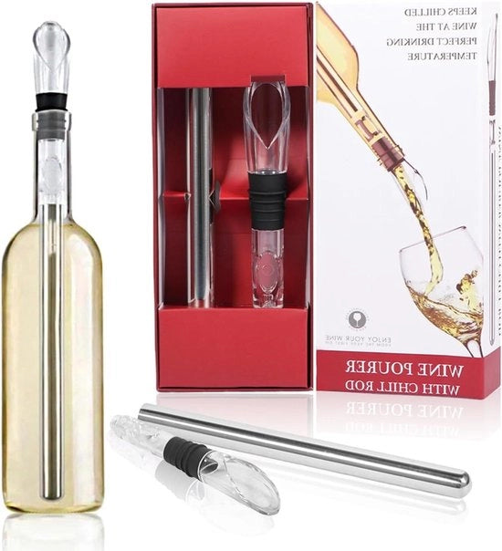 Set di raffreddamento del vino in acciaio inossidabile con imbuto di servizio per set di raffreddamento del vino accessori del vino premium - bastone di raffreddamento del vino caraffa accessori del vino per bere del vino idea di regalo