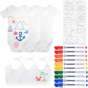 Set di tre fasce in cotone per decorare DIY con halsdochetto e rompertino a maniche corte 40x21cm con 10 pennelli per tessuto e 8 stencil per la pittura per bambina di 9 mesi decorazione per baby shower.