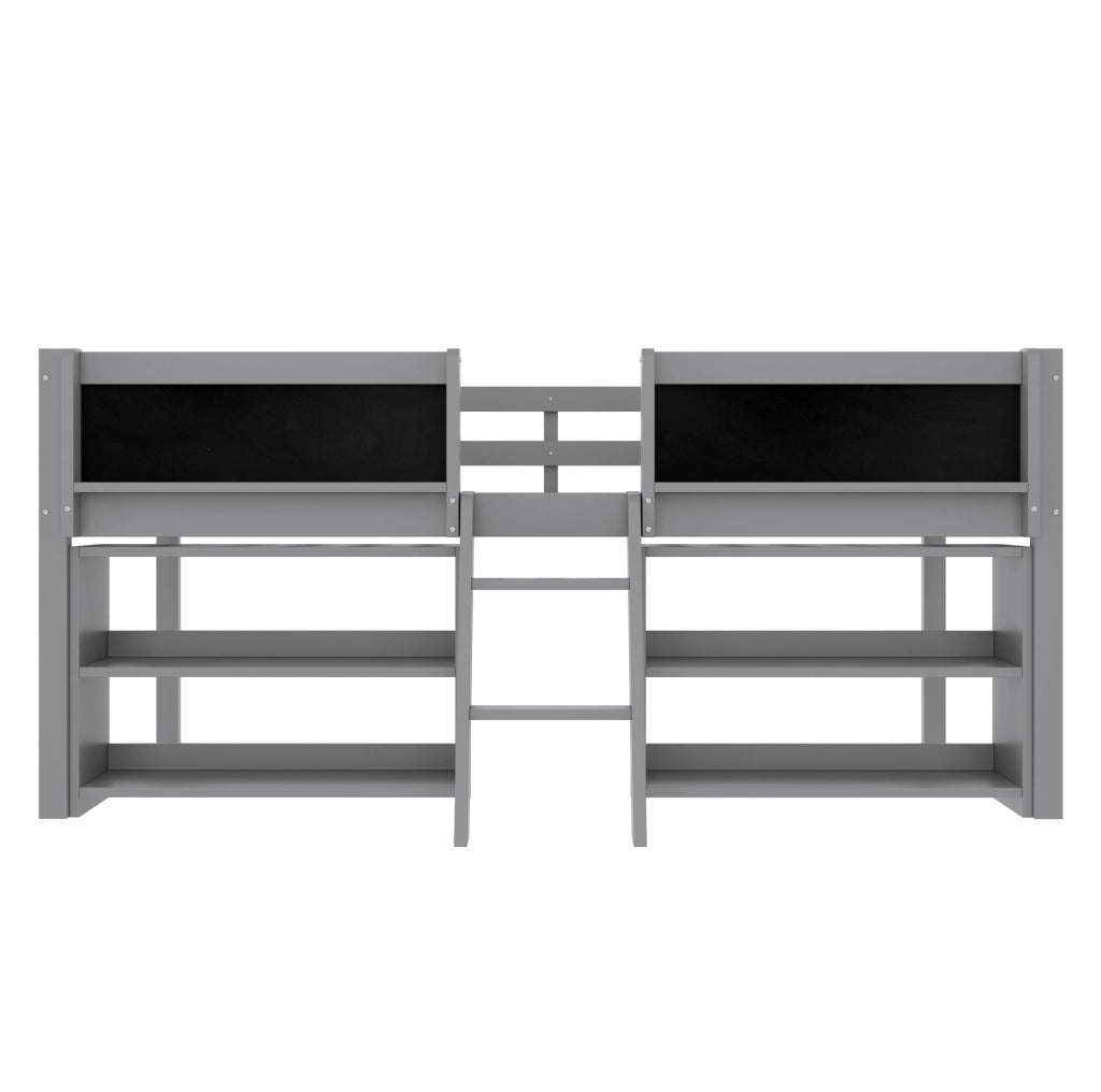 Letto semi-alto 90x200 cm con scaffali, lavagna, scala e sponde grigio