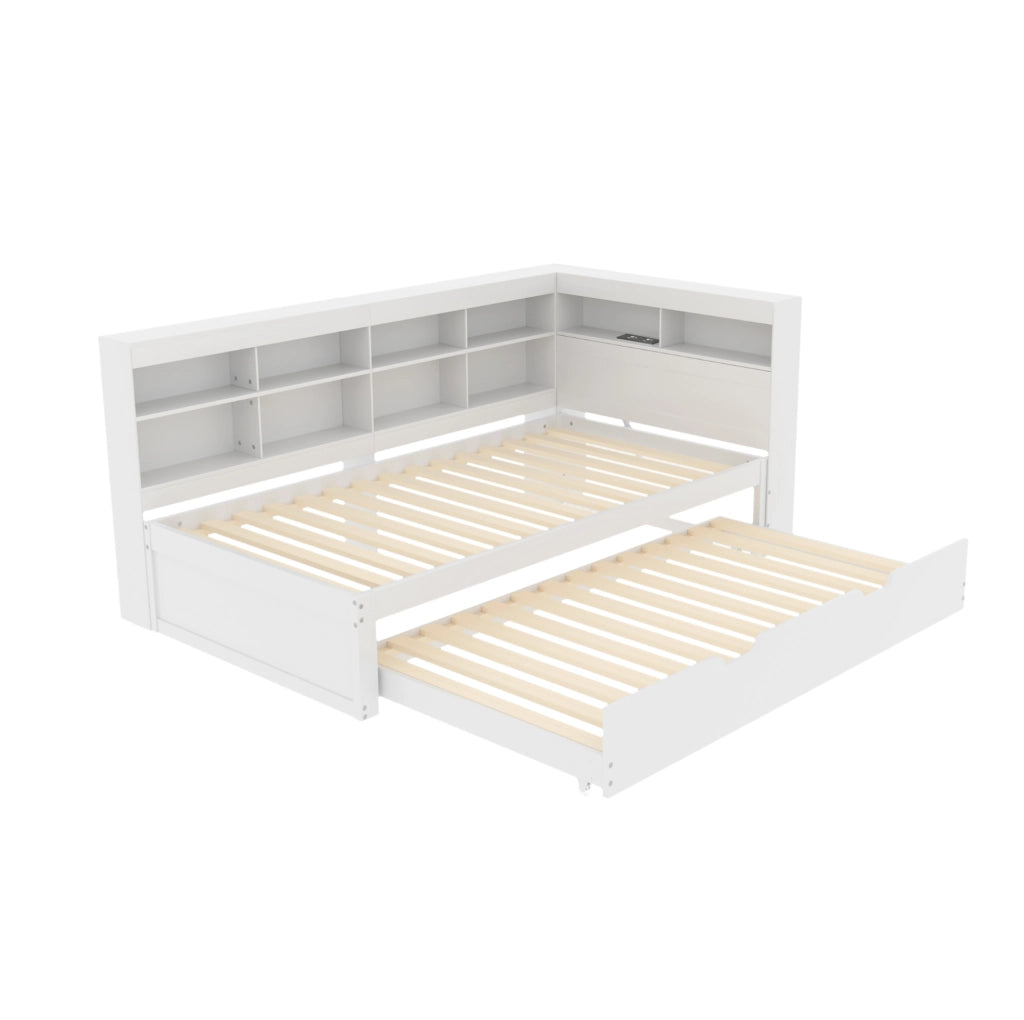 Divano letto multifunzionale con letto estraibile 90x200 cm; USB; bianco
