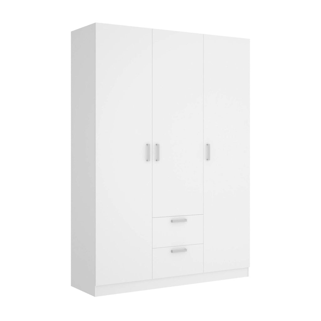 Guardaroba Ales, Mobile appendiabiti per camera da letto, Armadio a 3 ante battenti e 2 cassetti, 150x52h215 cm, Bianco