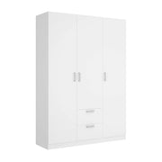 Guardaroba Ales, Mobile appendiabiti per camera da letto, Armadio a 3 ante battenti e 2 cassetti, 150x52h215 cm, Bianco
