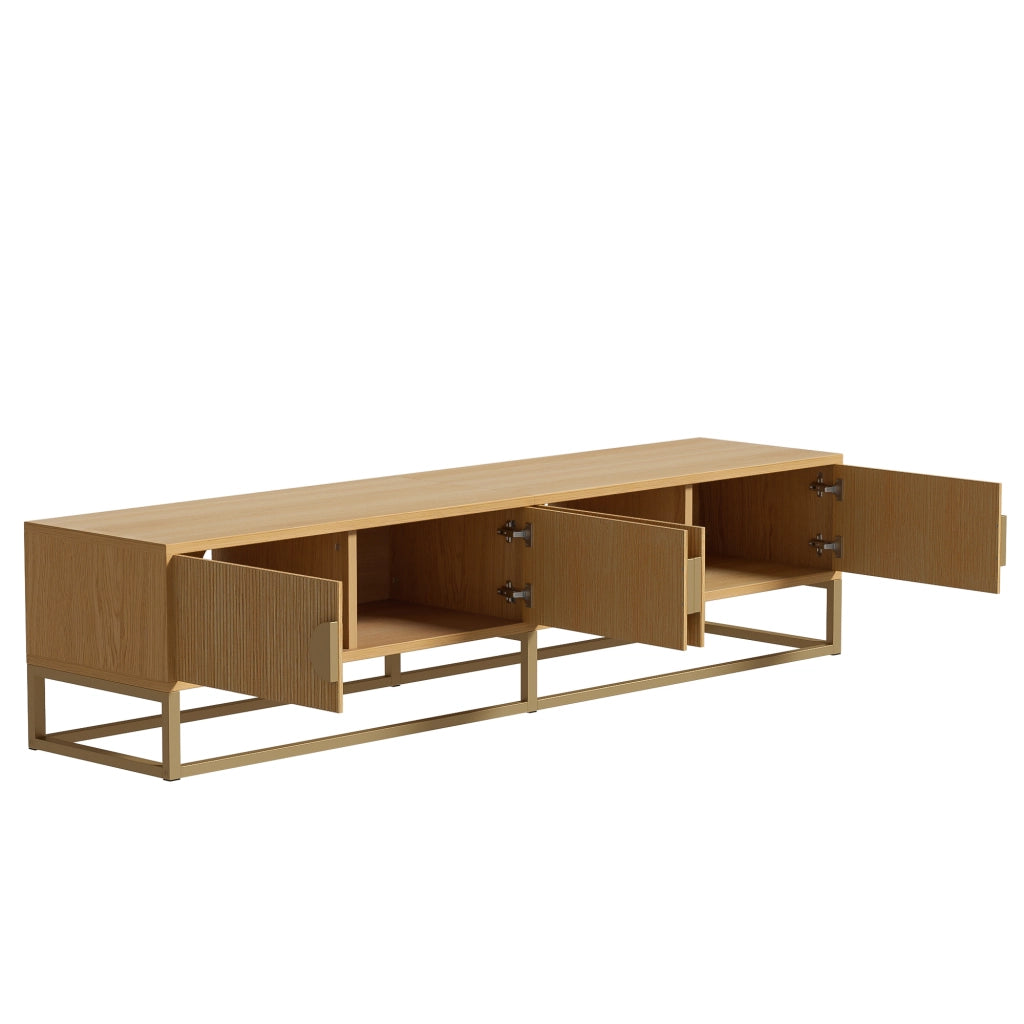 Mobile TV moderno 180 cm con venatura legno, 4 ante, chiusura soft-close, colore legno