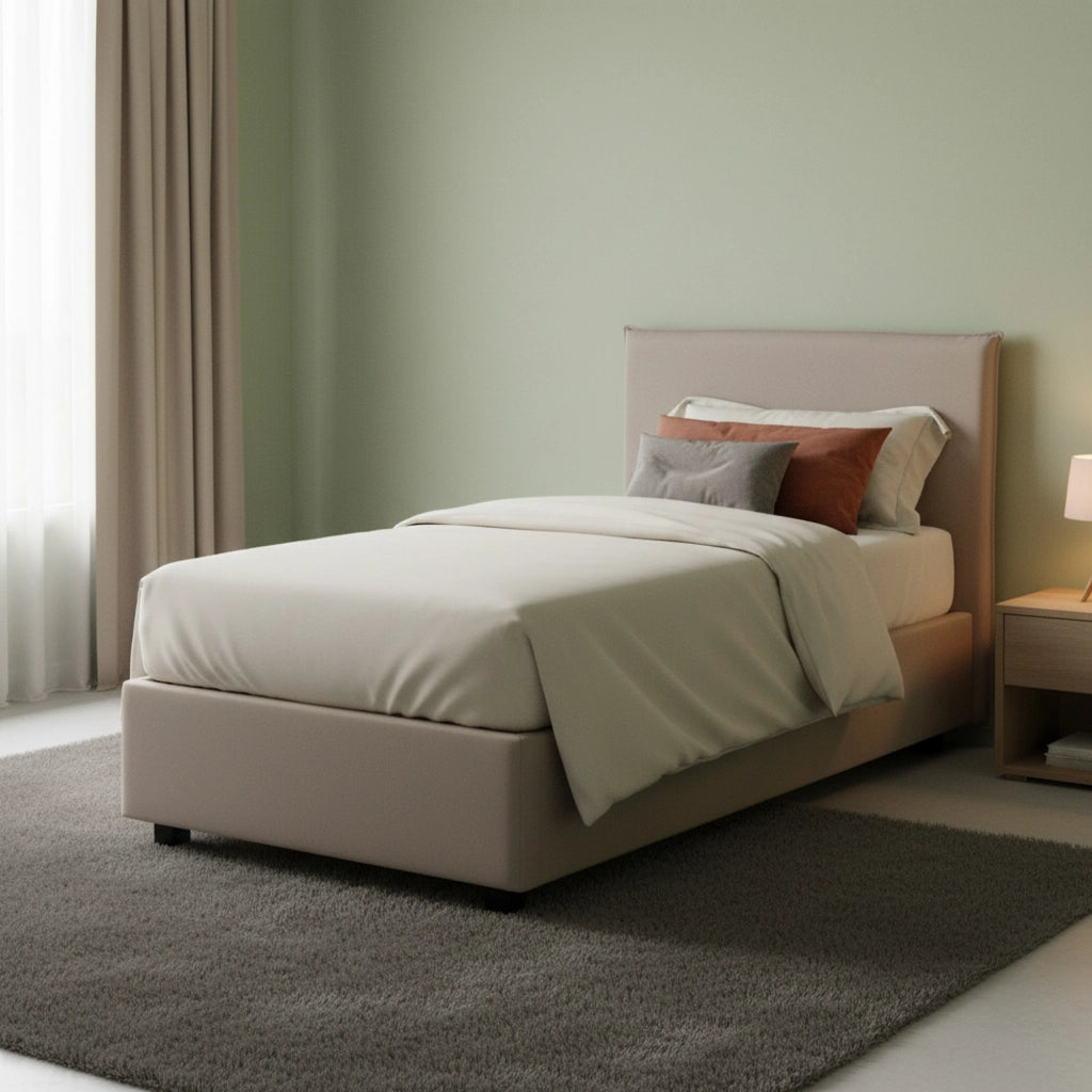 Boudicca, Letto Singolo Materasso Incluso Made in Italy, Grigio Tortora