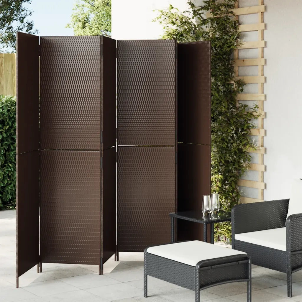 Divisorio per Ambienti | Divider per stanze | Paravento a 6 Pannelli Marrone in Polyrattan