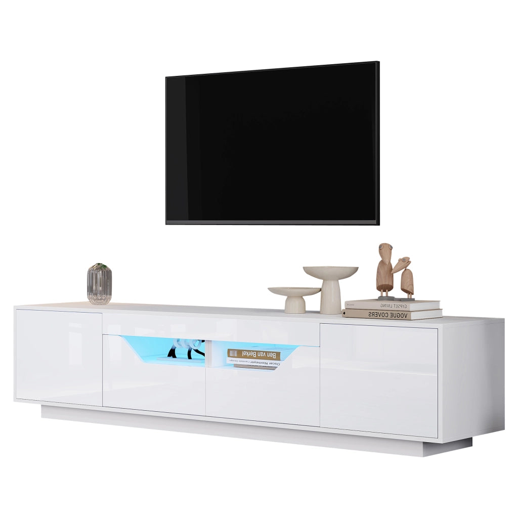 Mobile TV da terra con LED 180x40x45 cm; 2 cassetti e 2 armadietti; bianco