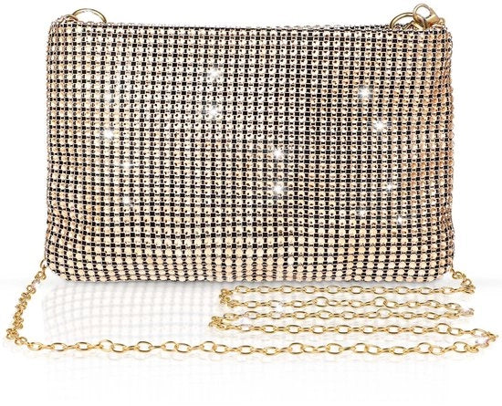 Borsa da sera brillante per signora, borsa a tracolla con catena e strass per party, prom, matrimonio, fidanzamento e cocktail.