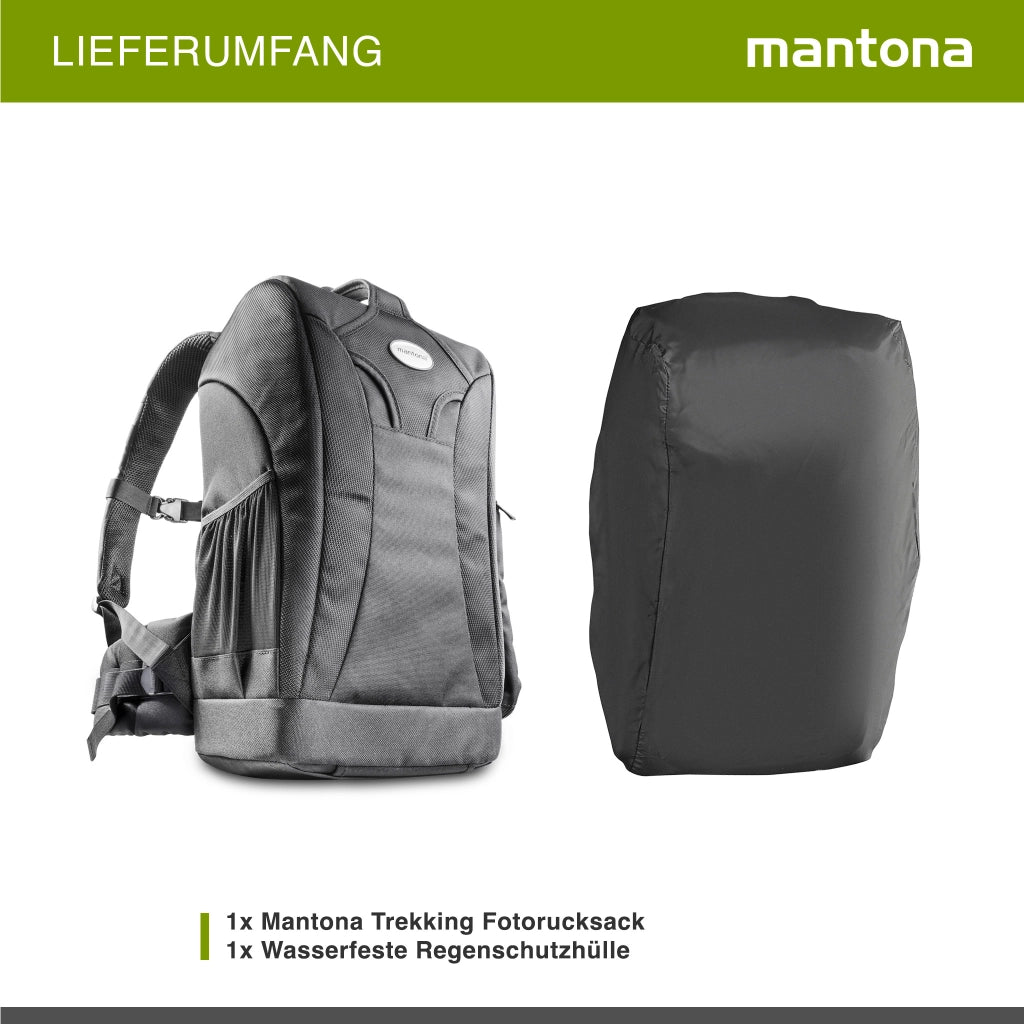 Mantona Zaino fotografico da trekking per fotocamera DSLR Borsa fotografica con supporto per treppiede, copertura antipioggia, interno personalizzabile