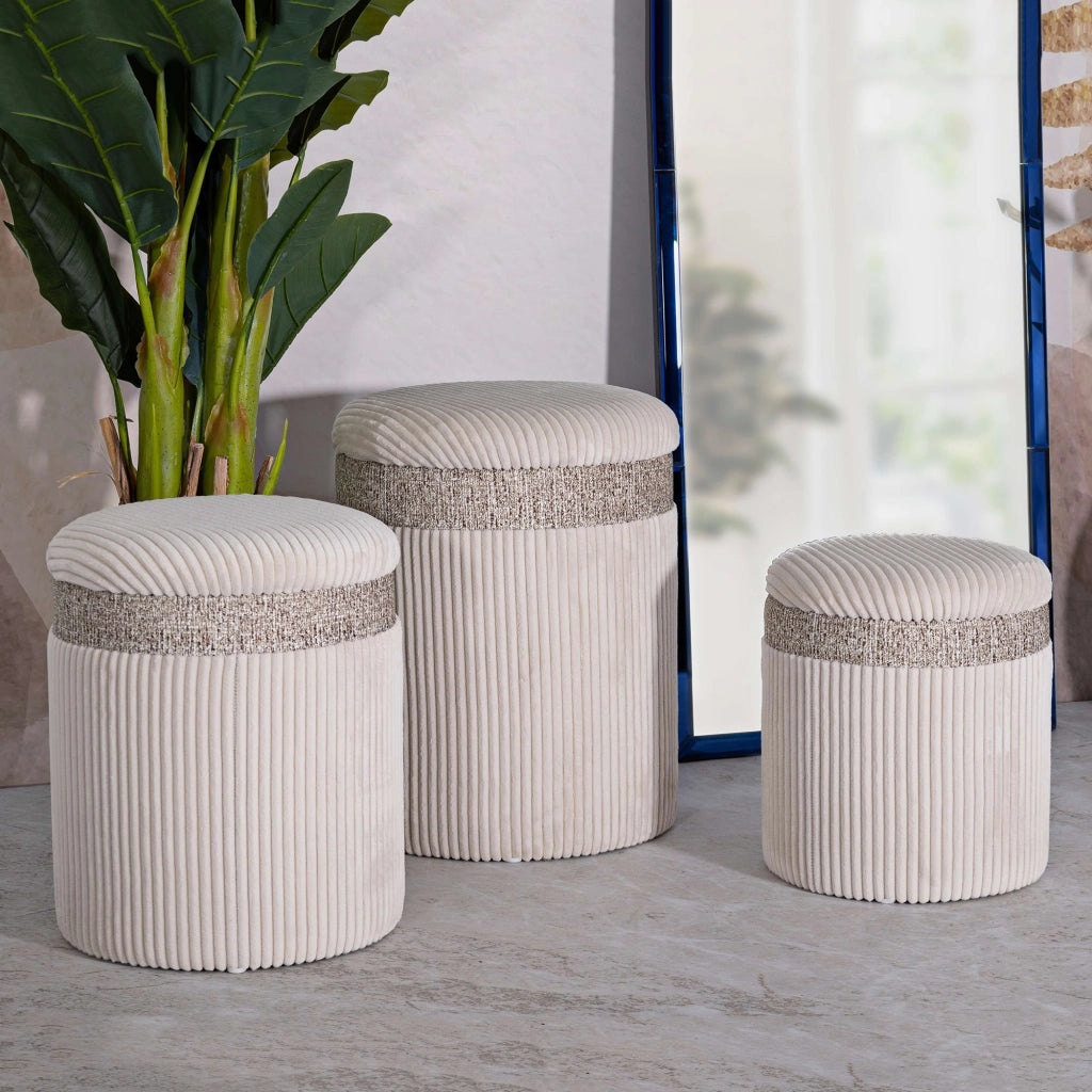 Ghanzi, Pouf Contenitore set da 3, 41x41x50h cm Beige
