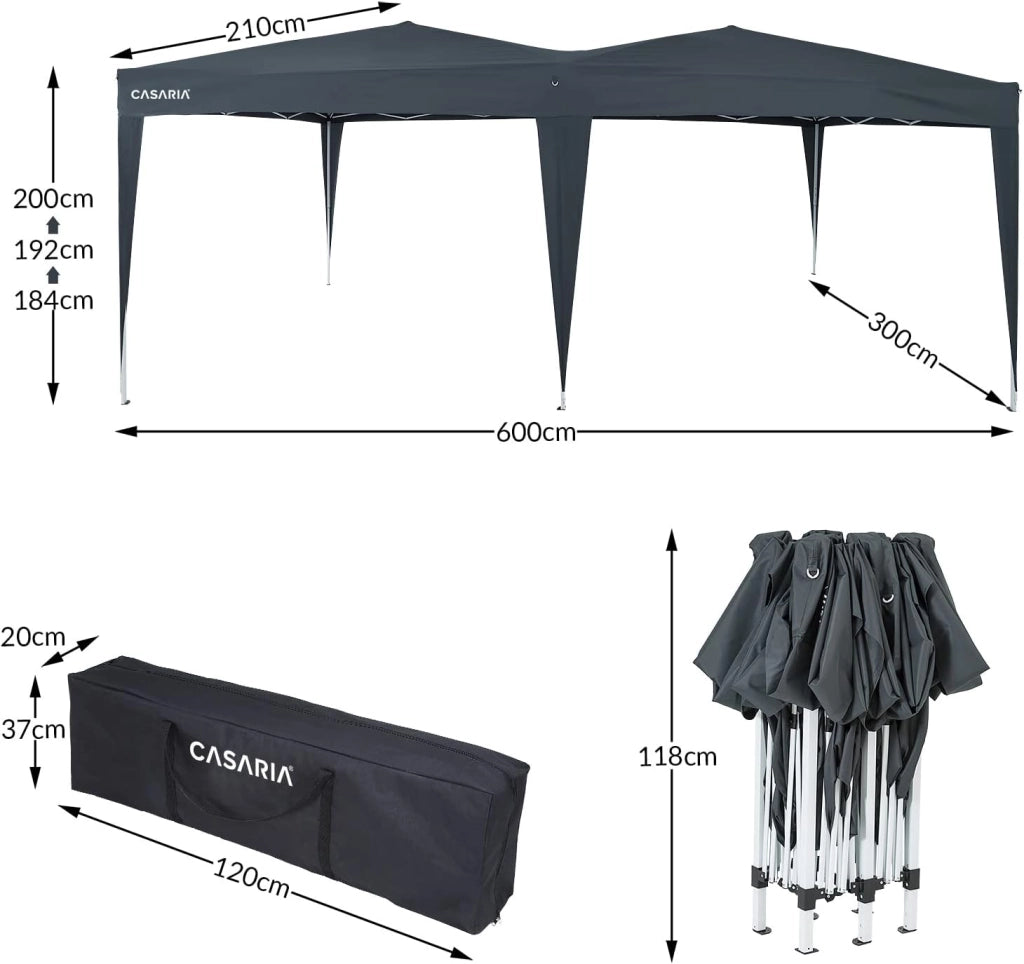 Deuba Gazebo Capri 3x6m Pop-Up Antracite Idrorepellente con Borsa Protezione UV Padiglione Pieghevole Tendone Festa