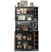 Credenza da cucina 100x47x187 cm grigia e bianca, LED, passacavi, per microonde